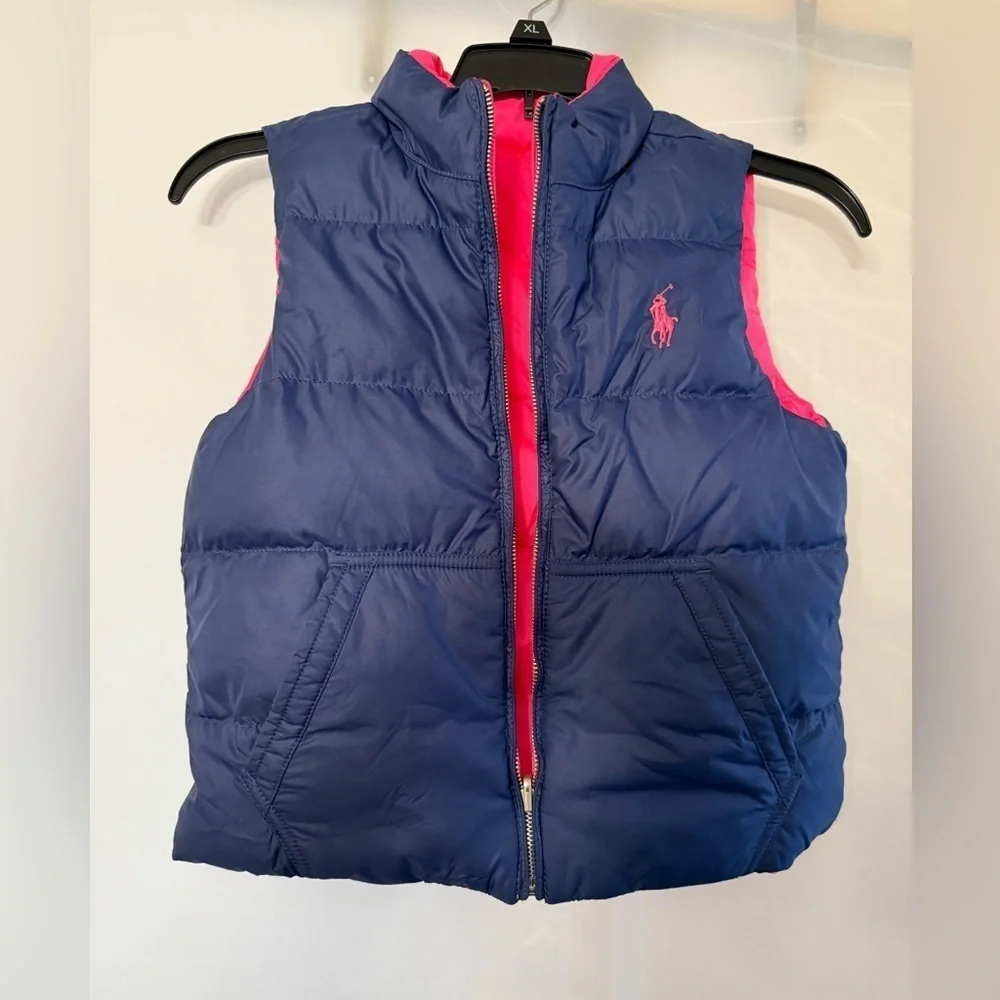 Ralph Lauren Reversible Pink NAVY Quilted Vest M Girls